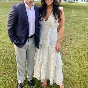 White Lace Ruffled Tiered Sleeveless Maxi Dress